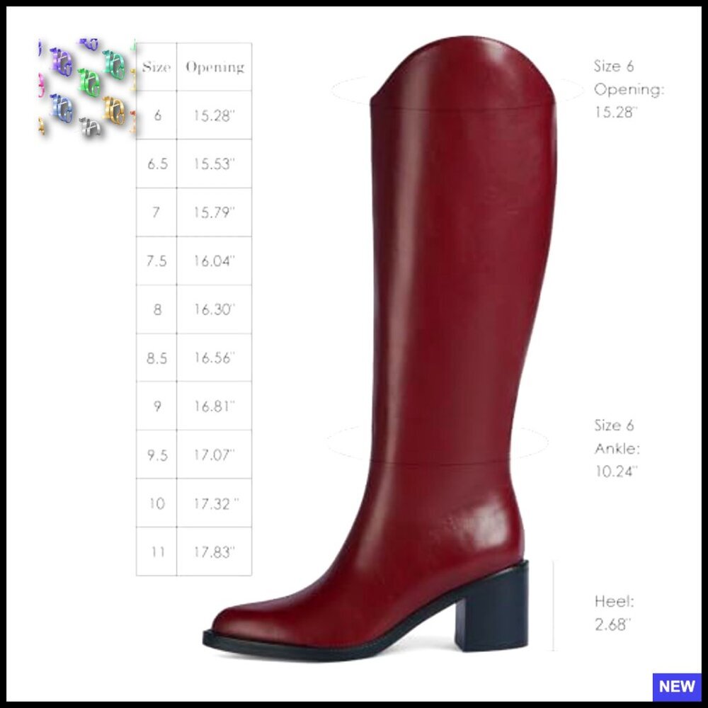 Knee High Boots Pointed Toe Chunky Block Heel Tall Riding Boots Side Zipper - Picture 4 of 7